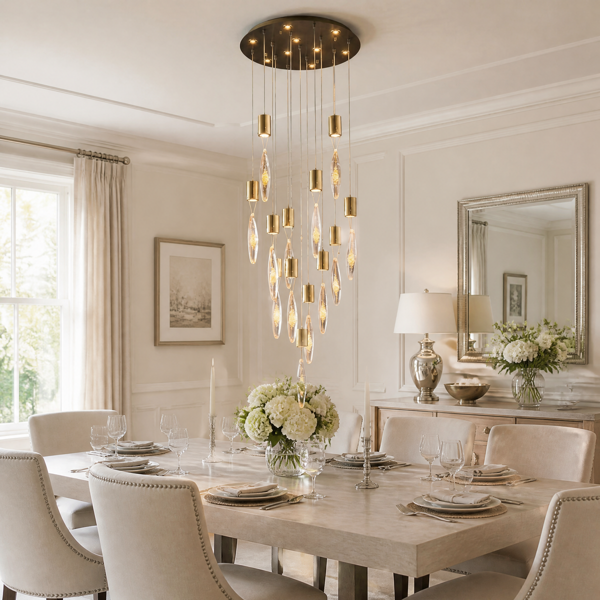 Yiosi Aspen Hand-Blown Glass Cascade Chandelier 21.7" D
