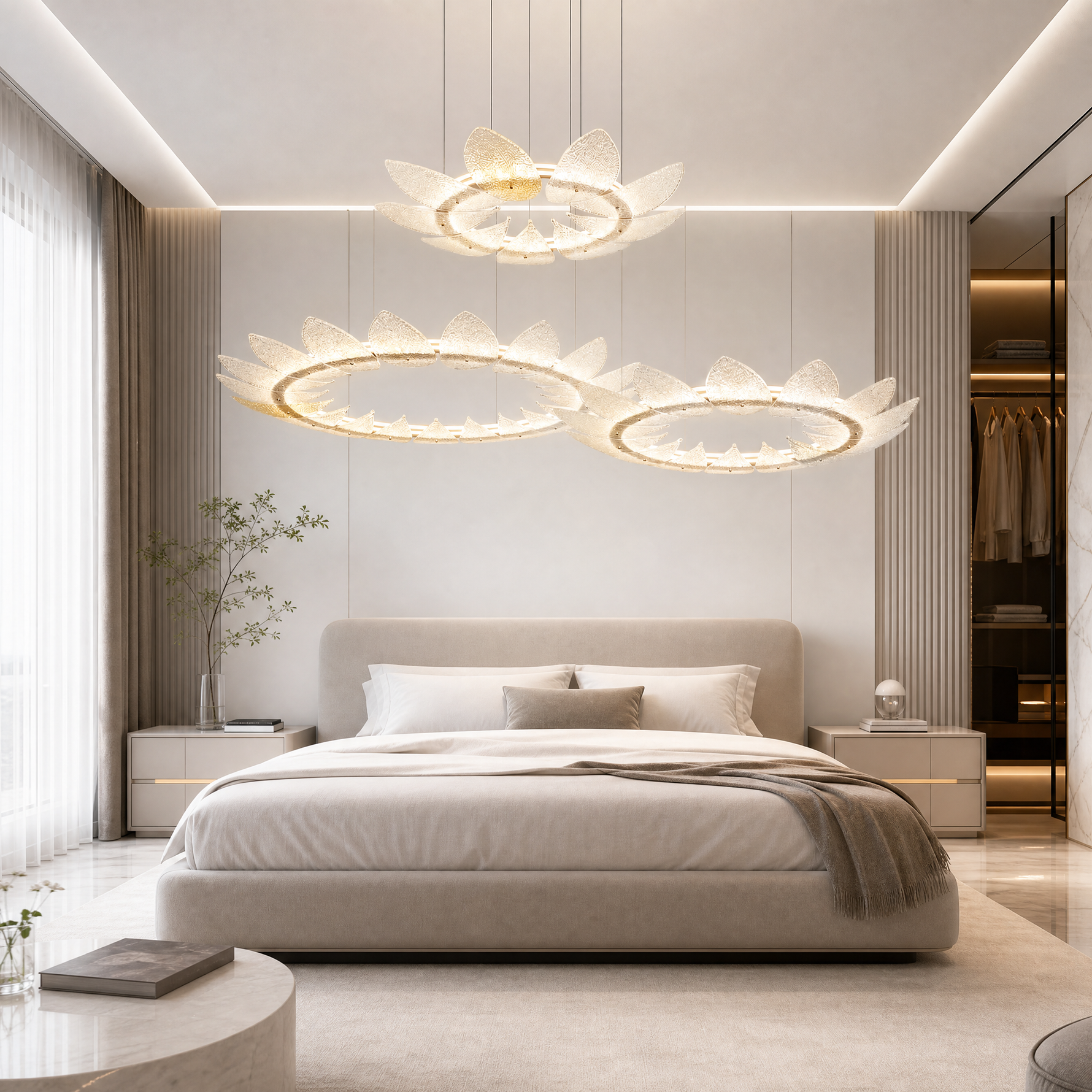 Yiosi Aster Triple Ring Glass Chandelier 39"