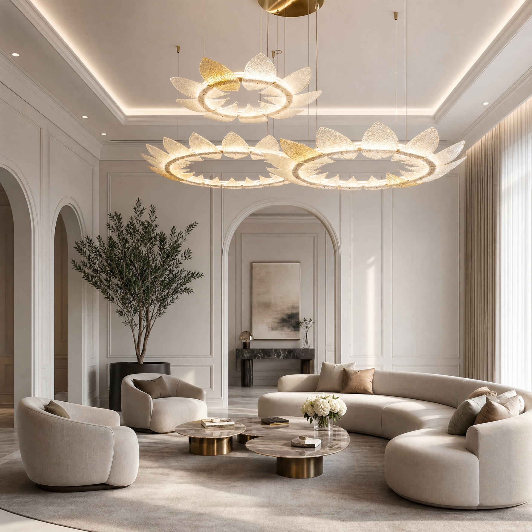 Yiosi Aster Triple Ring Glass Chandelier 39"