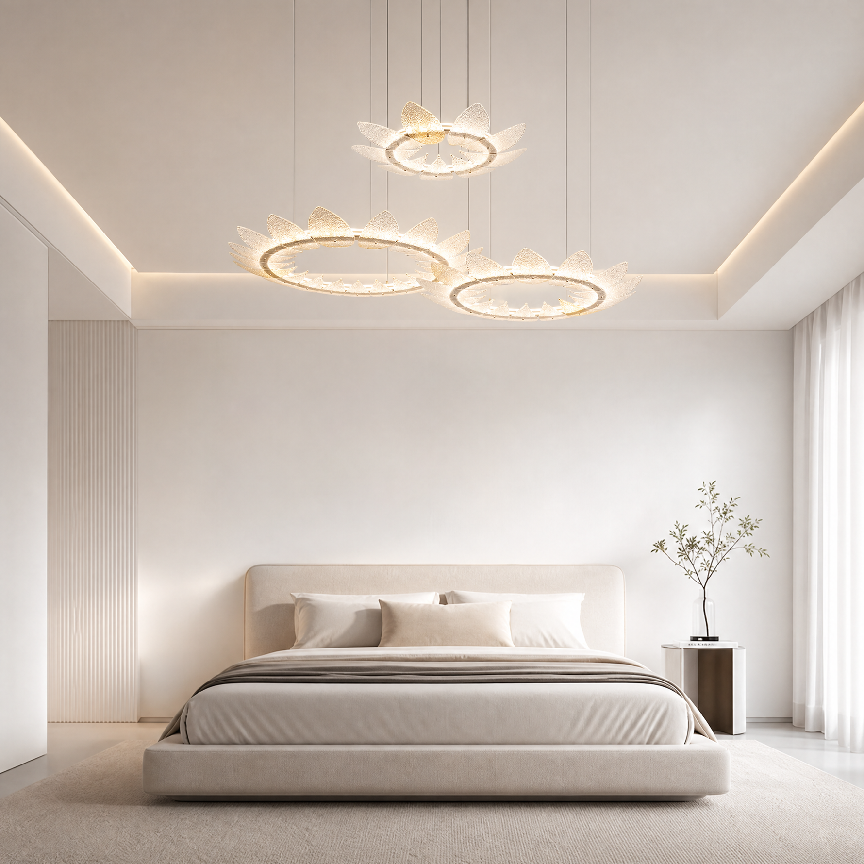 Yiosi Aster Triple Ring Glass Chandelier 39"