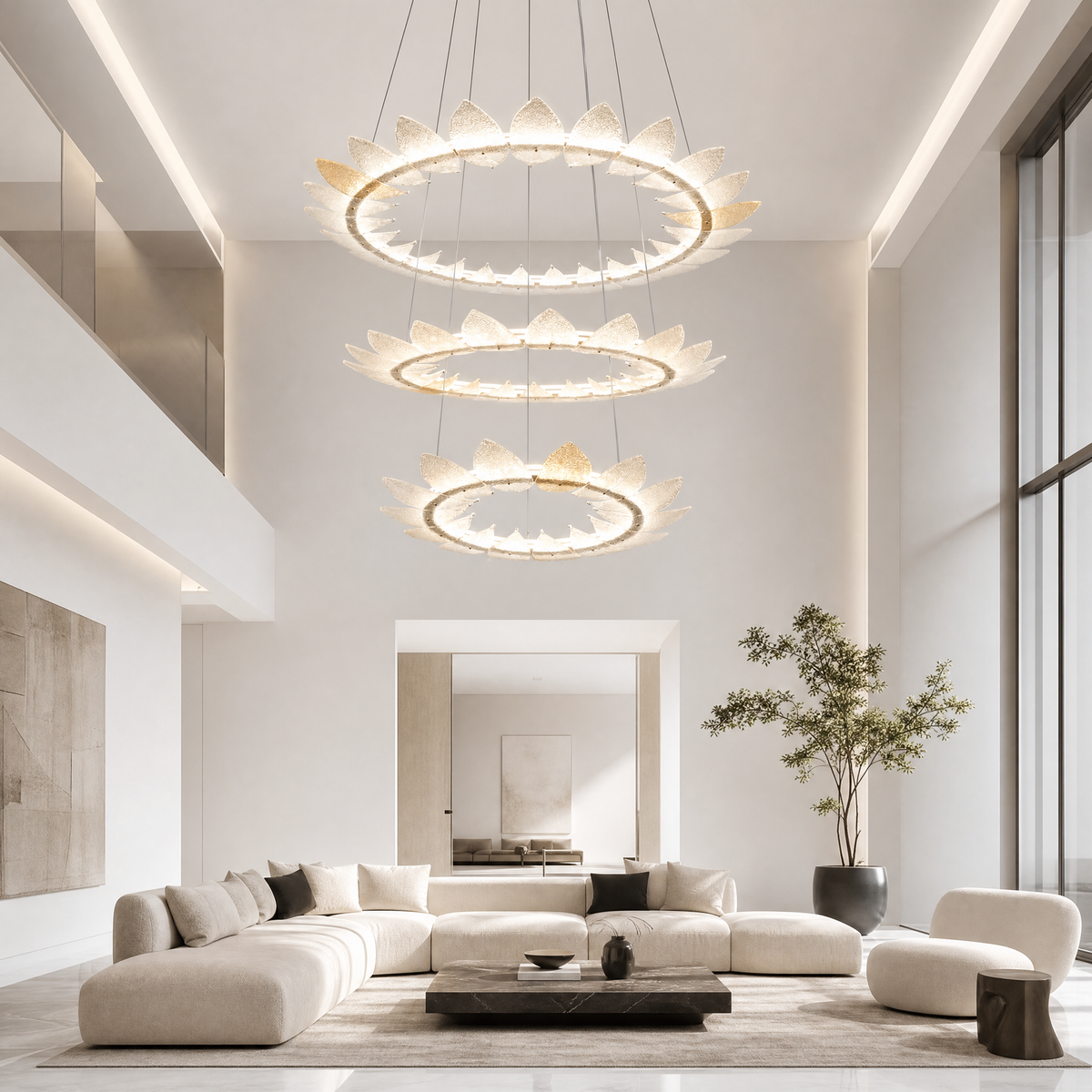 Yiosi Aster Triple Ring Glass Chandelier 47"