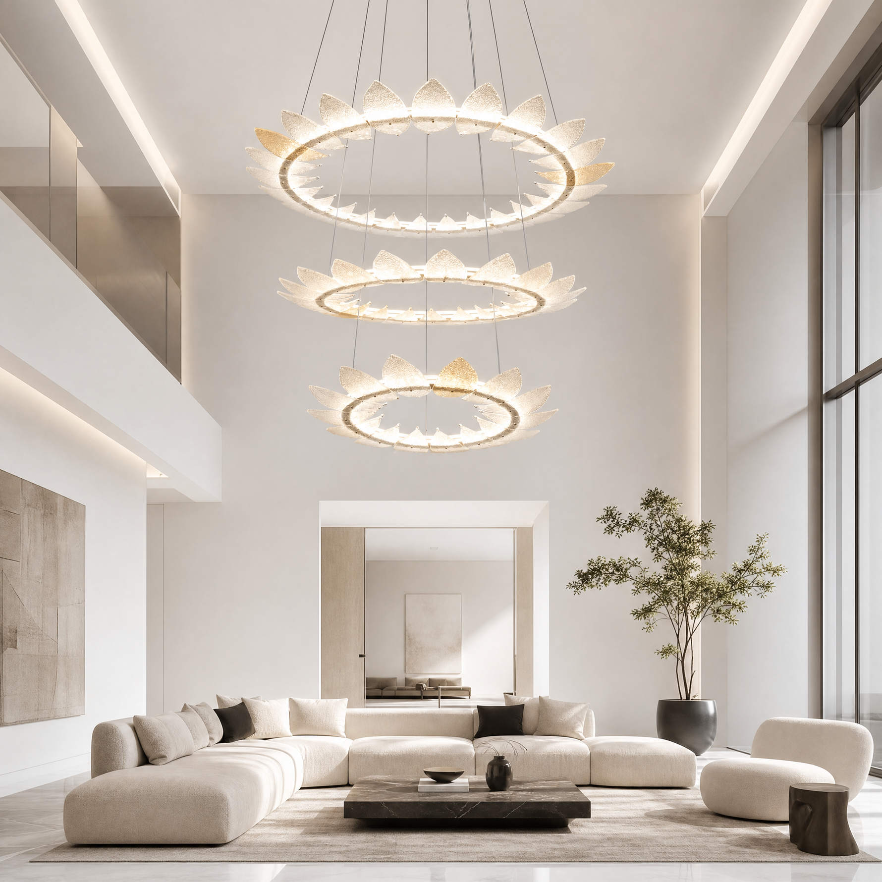 Yiosi Aster Triple Ring Glass Chandelier 47"