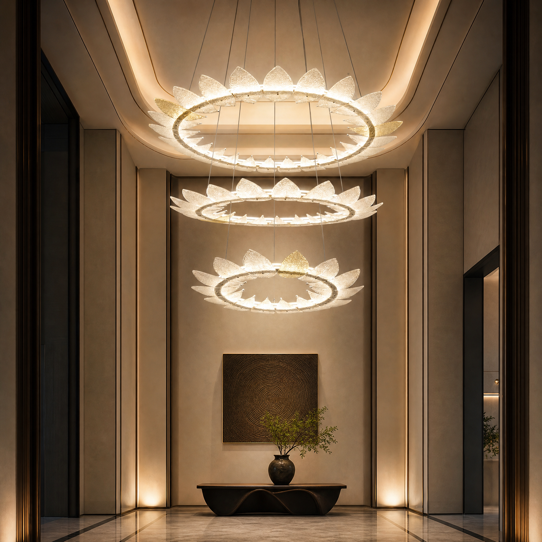 Yiosi Aster Triple Ring Glass Chandelier 47"