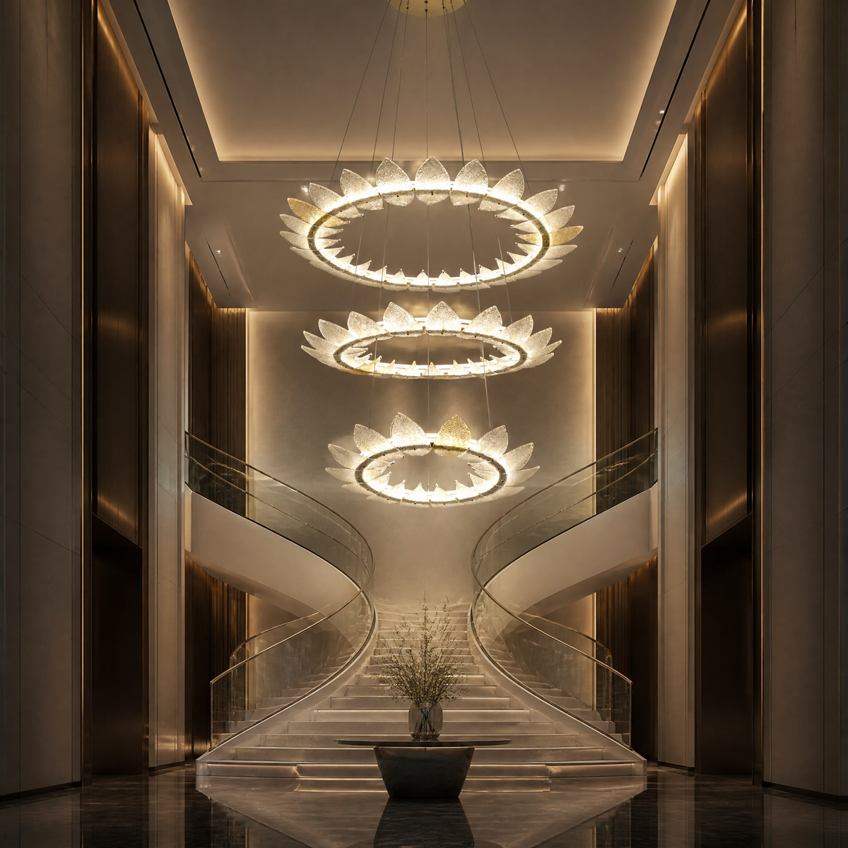 Yiosi Aster Triple Ring Glass Chandelier 47"