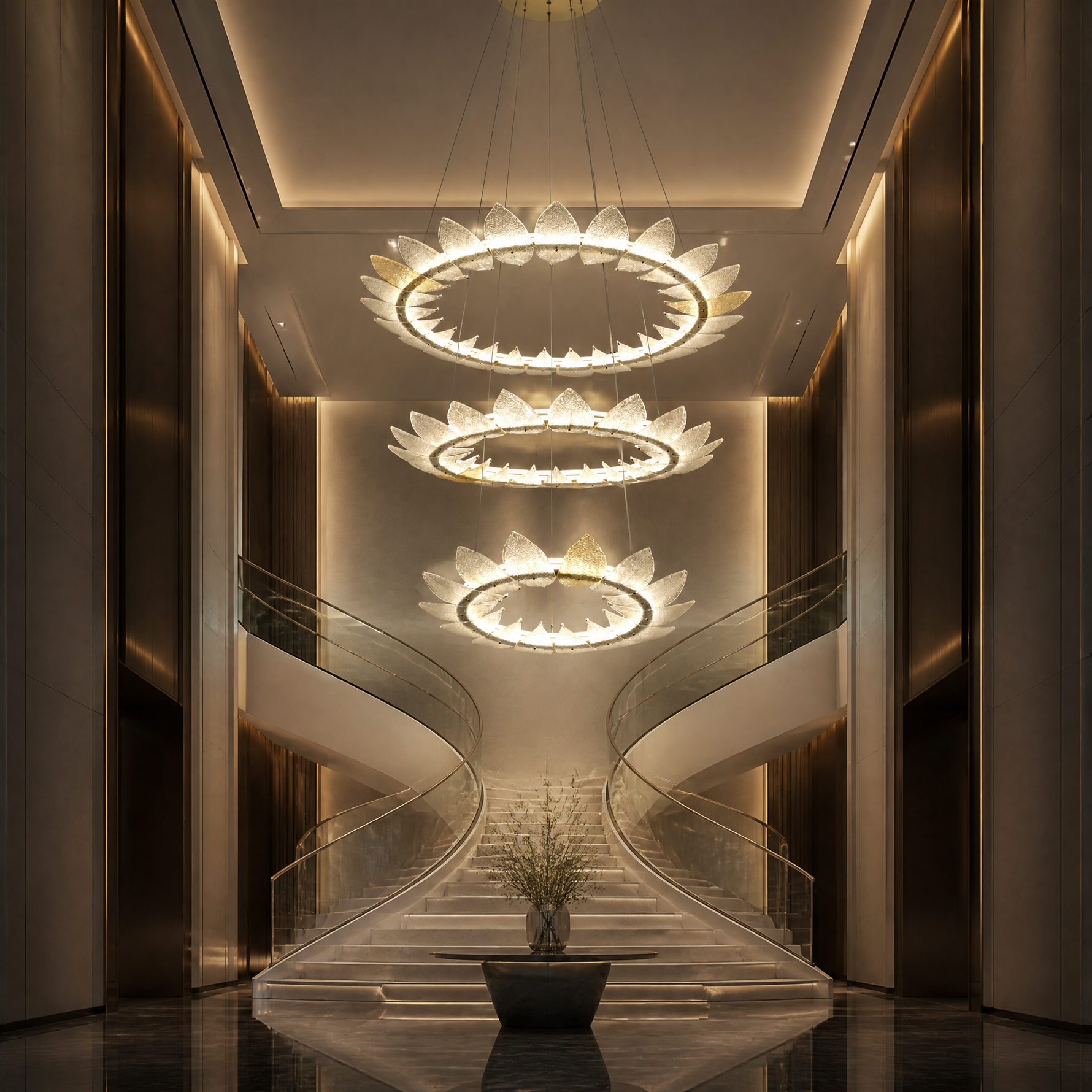 Yiosi Aster Triple Ring Glass Chandelier 47"