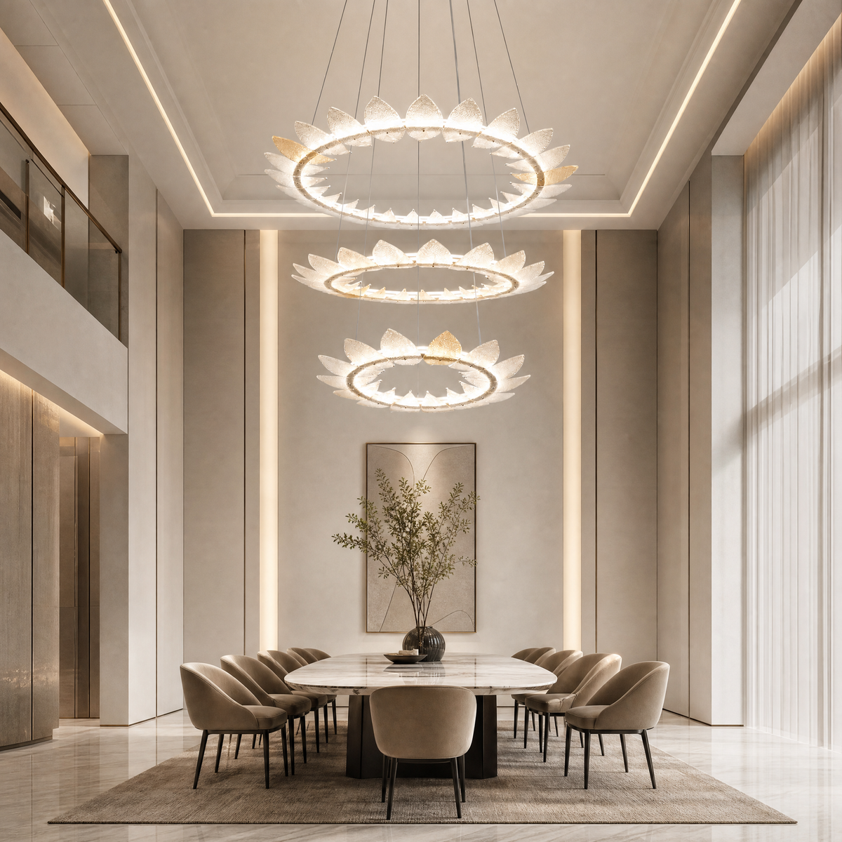 Yiosi Aster Triple Ring Glass Chandelier 47"