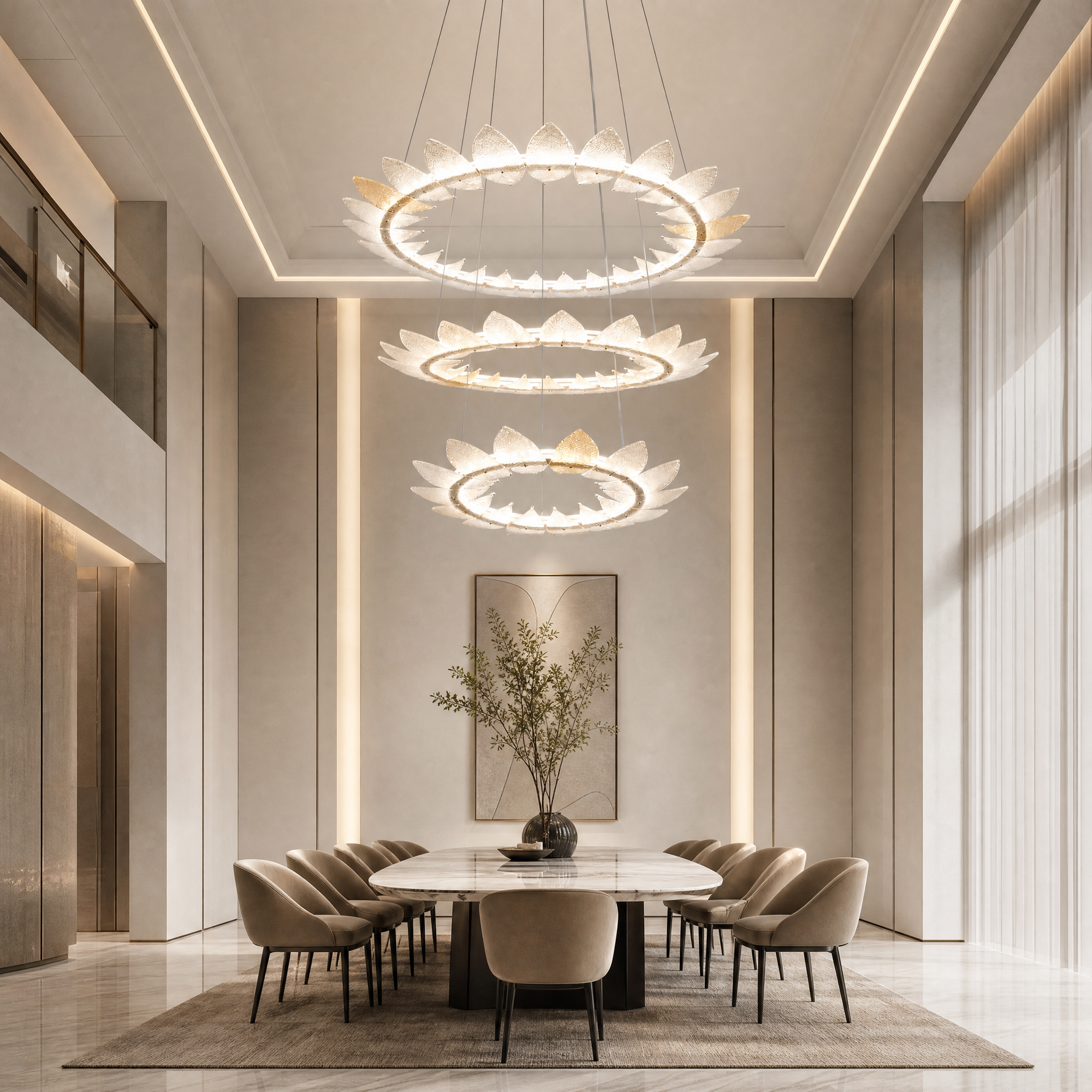 Yiosi Aster Triple Ring Glass Chandelier 47"