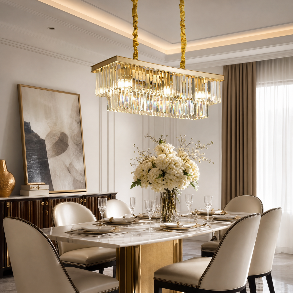 Yiosi Astoria Rectangular Crystal Chandelier 31"