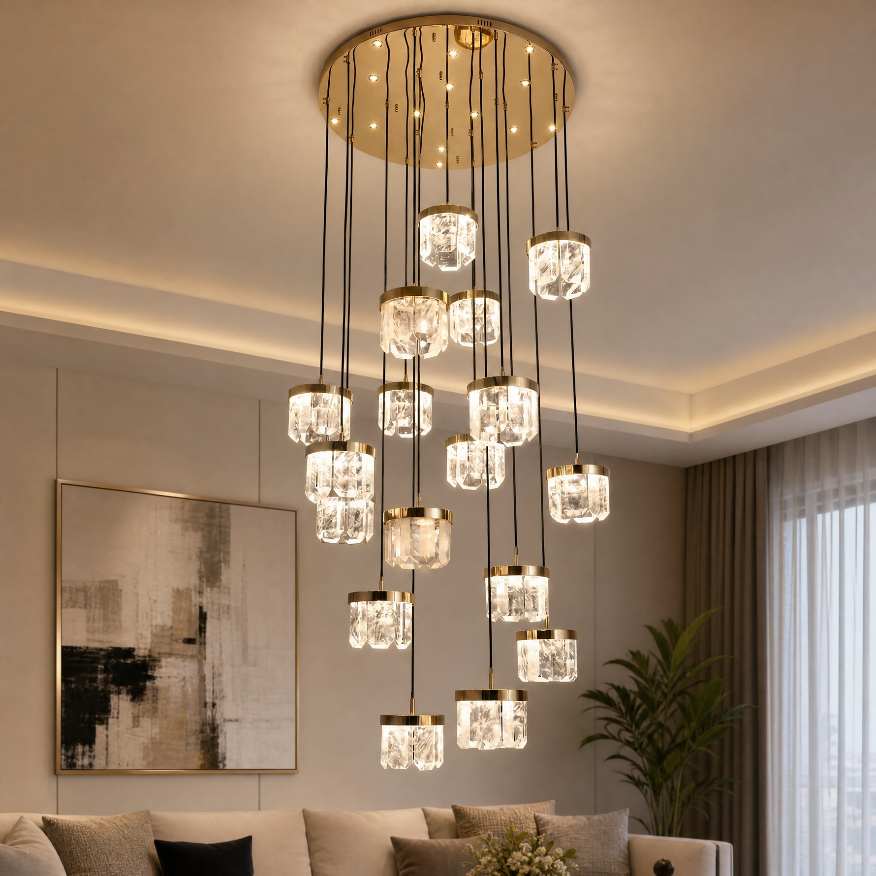 Yiosi Cascading Crystal Chandelier 39.4” D