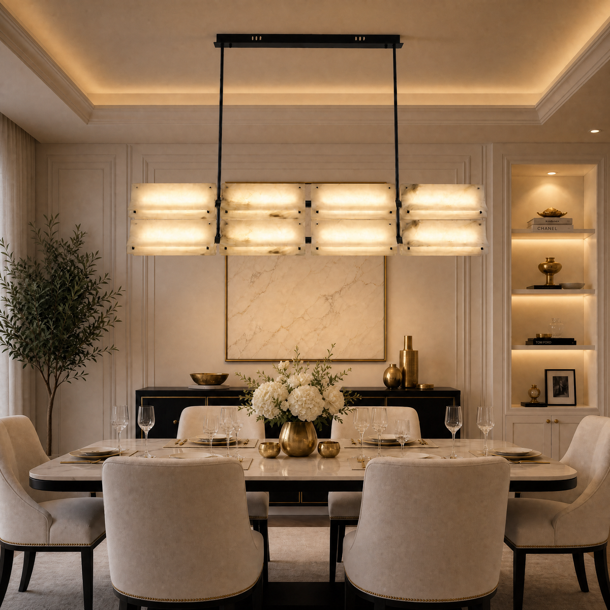 Yiosi Cloud Brocade Linear Natural Stone Chandelier