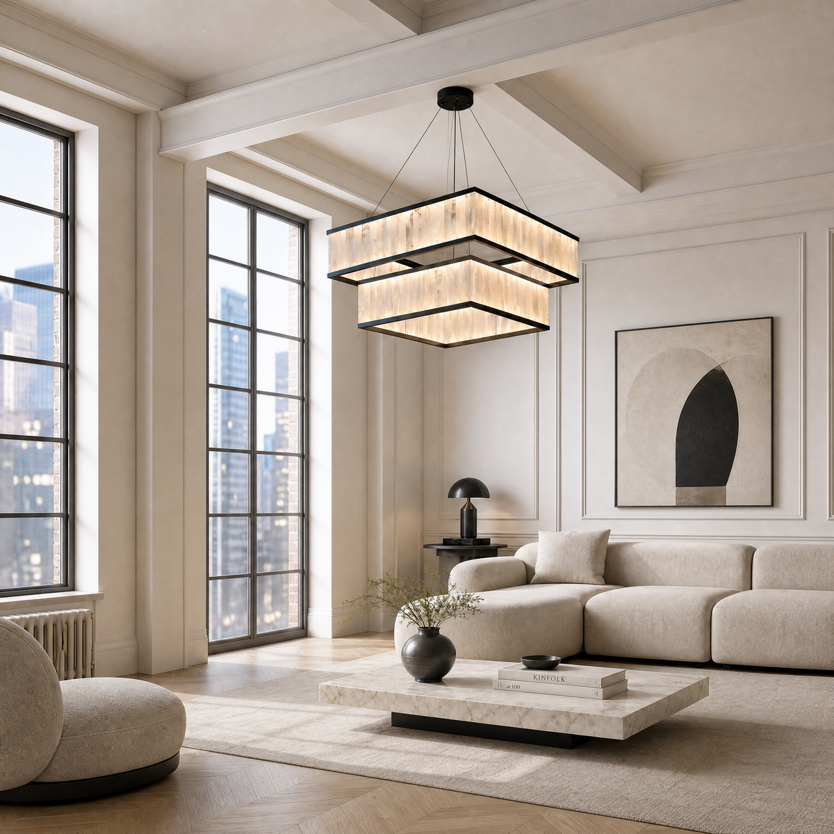 Yiosi Crystara Natural Stone Pendant Light 24"
