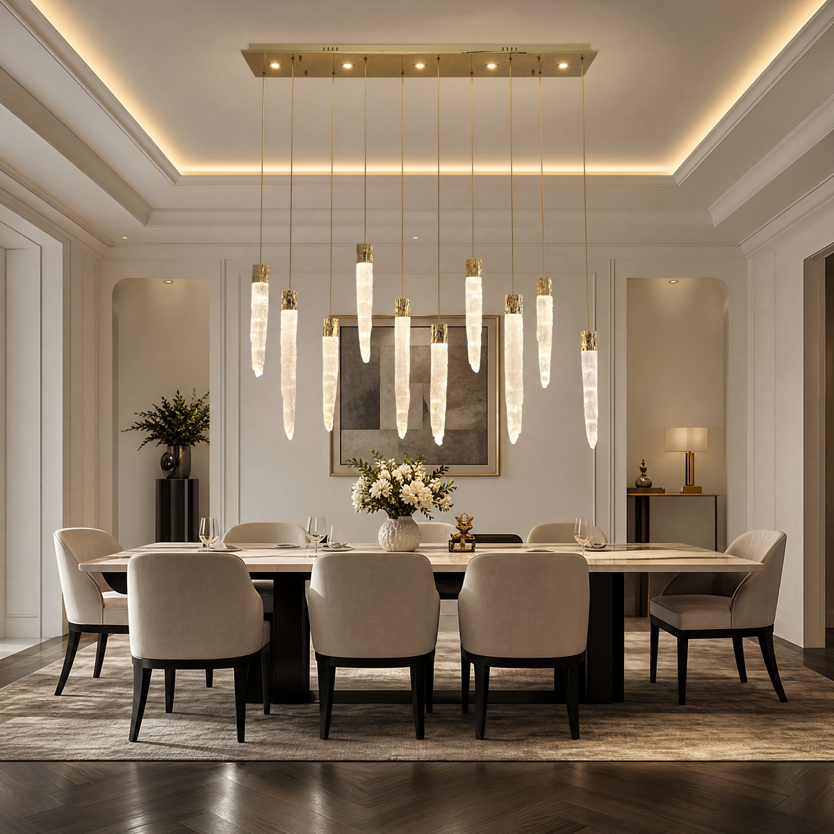 Yiosi Halsey Linear Icicle Crystal Glass Chandelier 47"