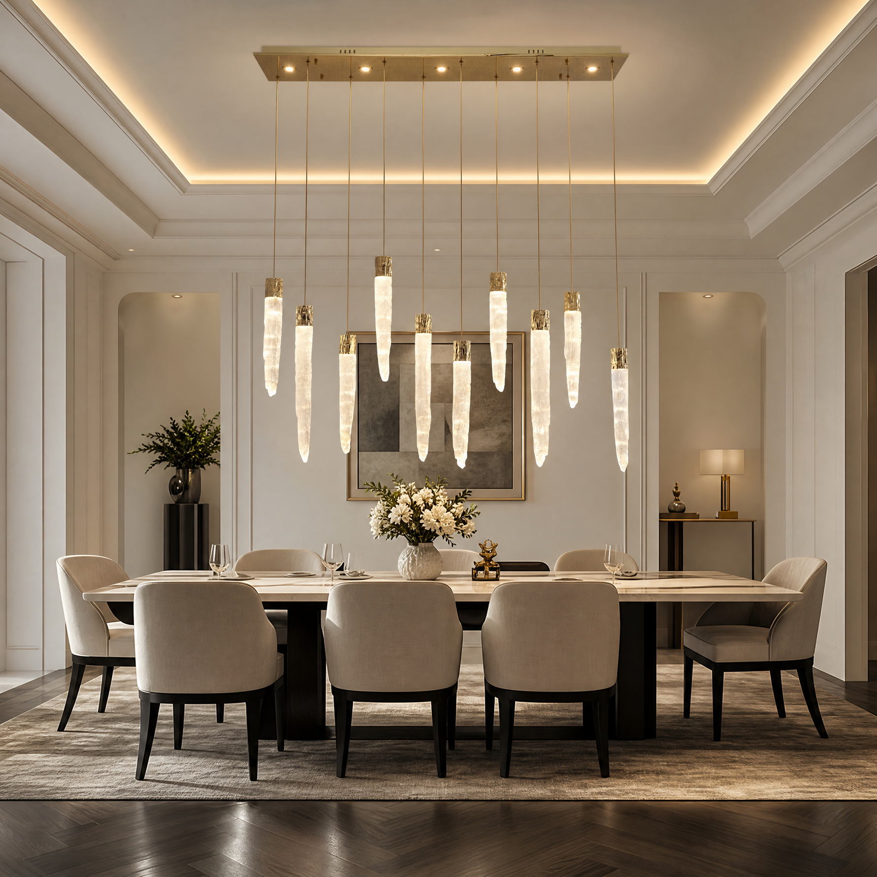 Yiosi Halsey Linear Icicle Crystal Glass Chandelier 47"
