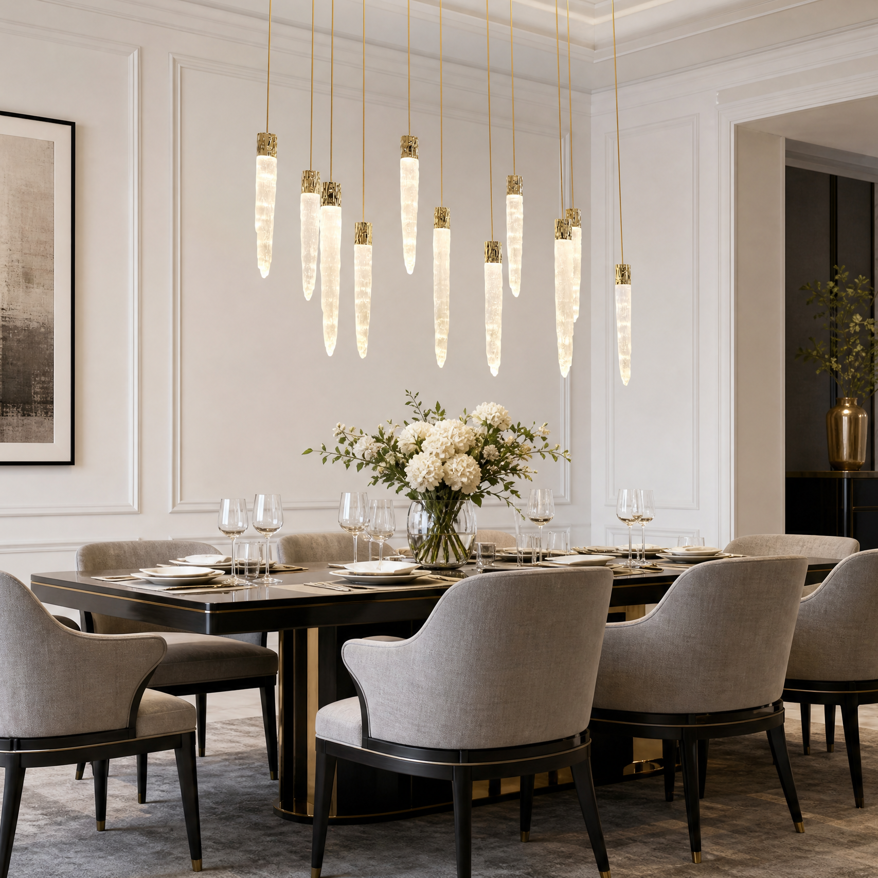 Yiosi Halsey Linear Icicle Crystal Glass Chandelier 47"