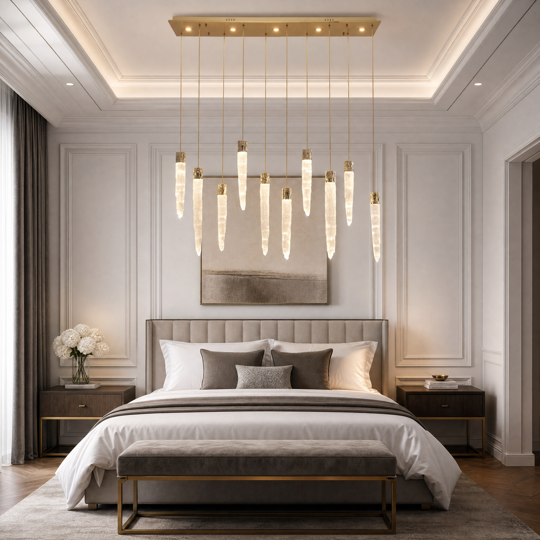 Yiosi Halsey Linear Icicle Crystal Glass Chandelier 47"