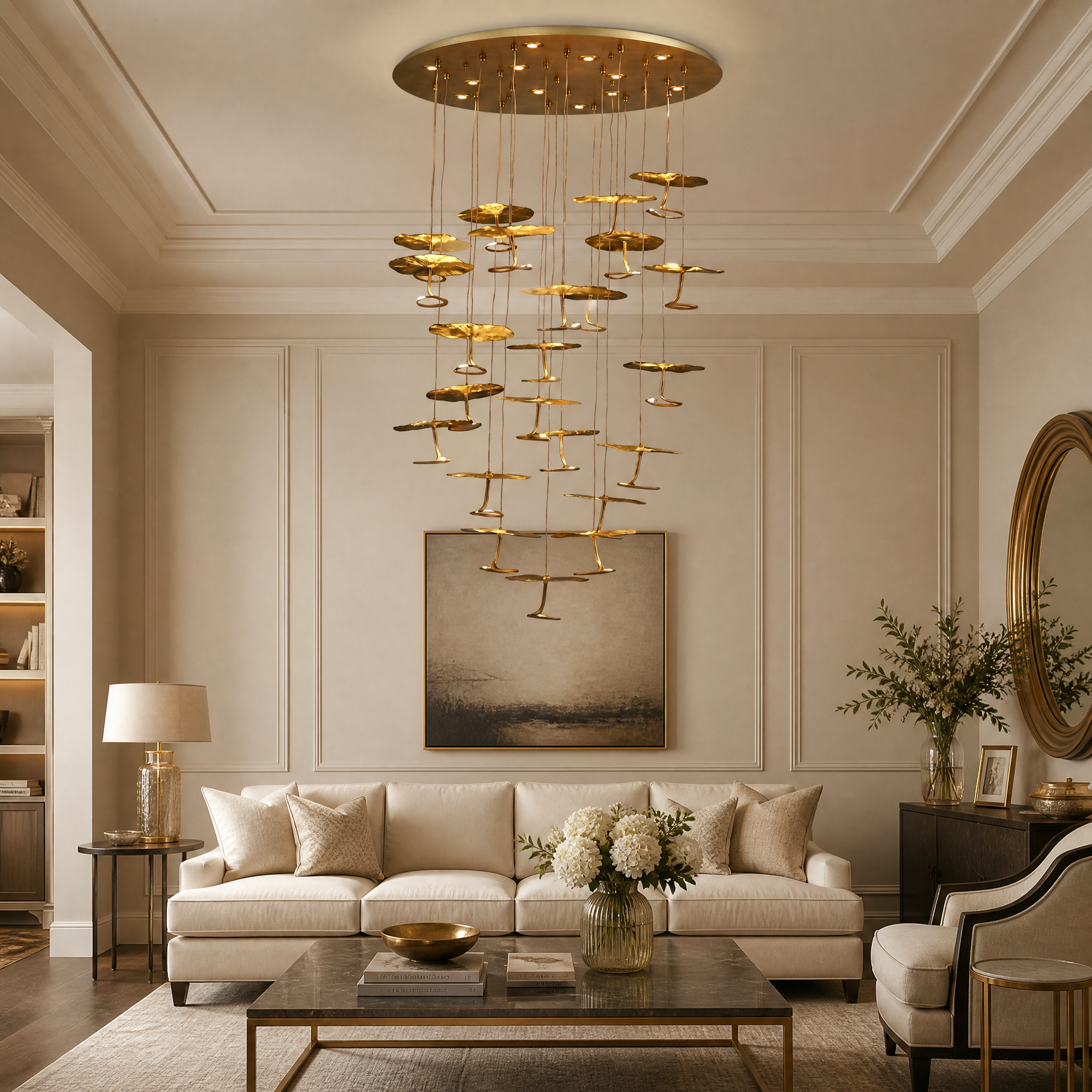 Yiosi Hayes Cascading Brass Chandelier 31.5" D