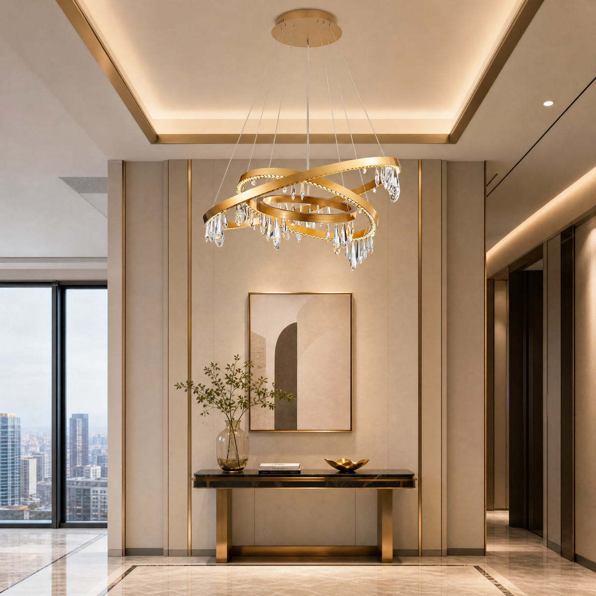 Yiosi Orbit Triple-Ring Crystal Chandelier 31.5" D