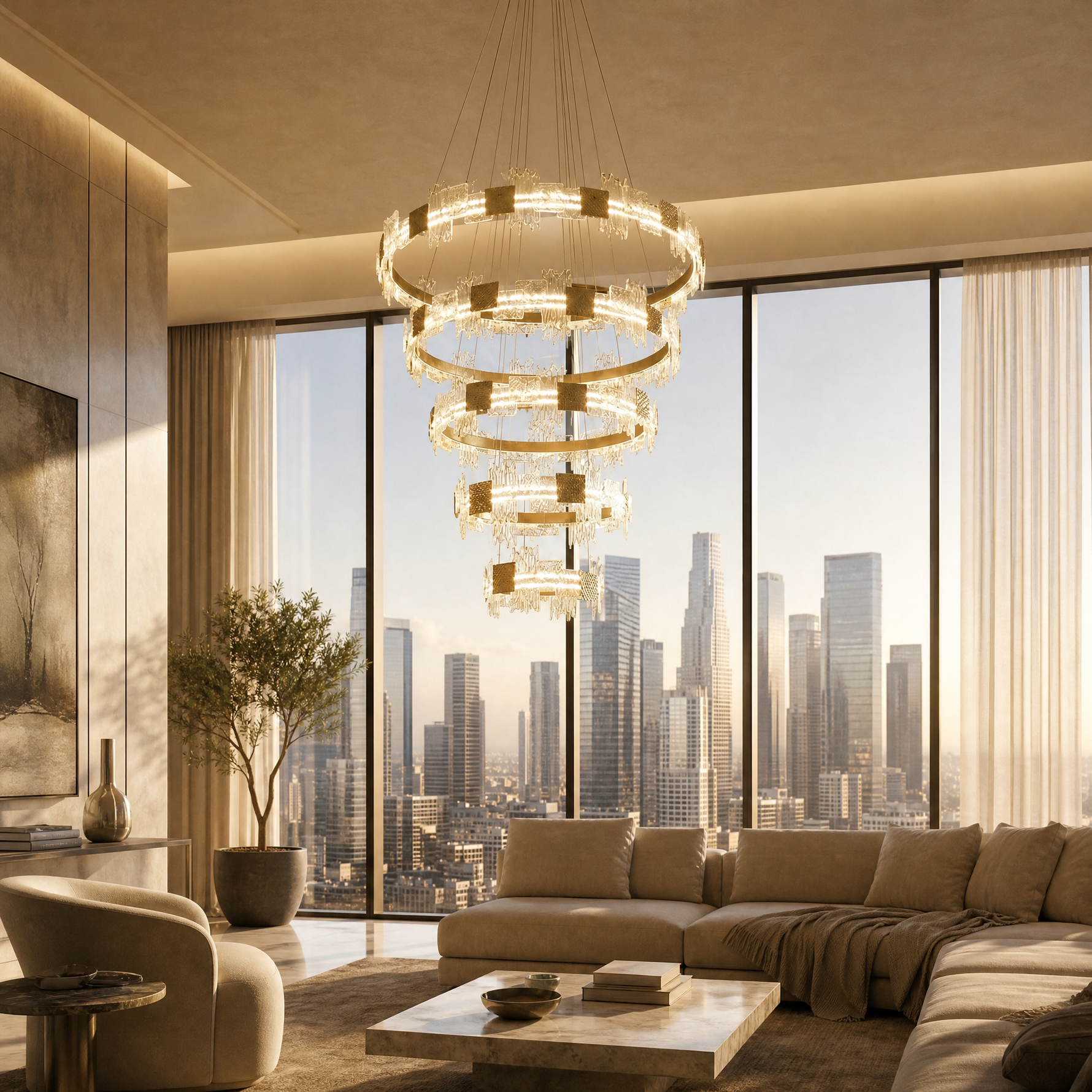Yiosi Oriole Shadow Cascading Multi-Tier Glass Chandelier