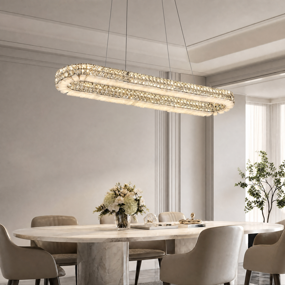 Yiosi Oval Crystal & Alabaster Chandelier 47"
