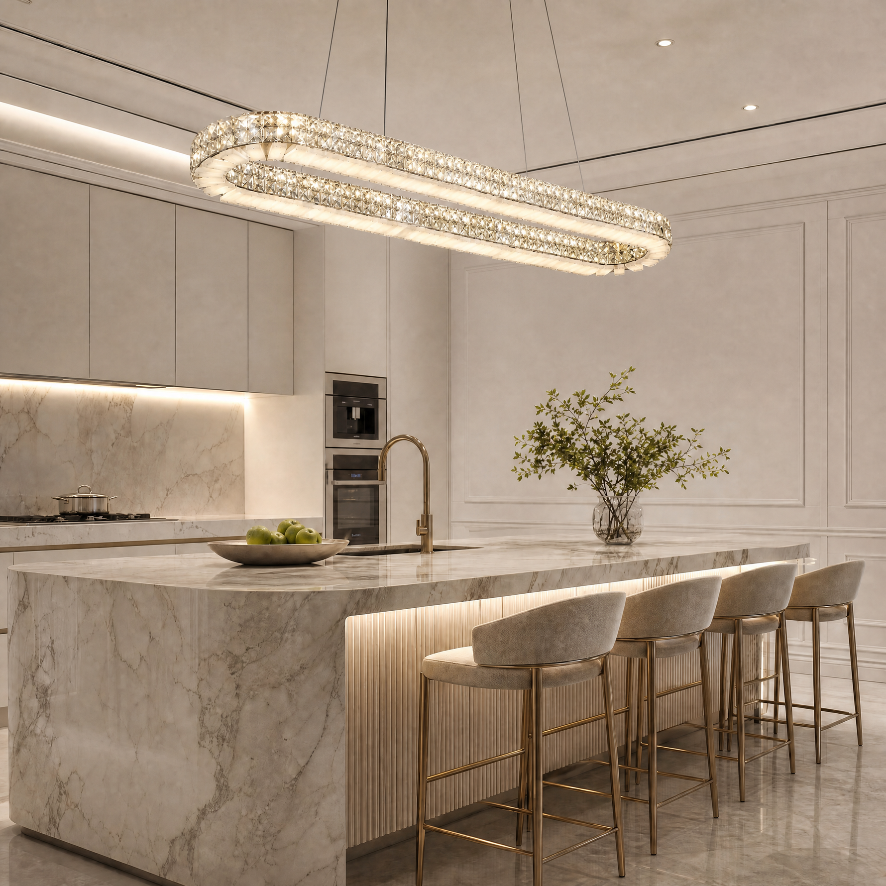 Yiosi Oval Crystal & Alabaster Chandelier 47"