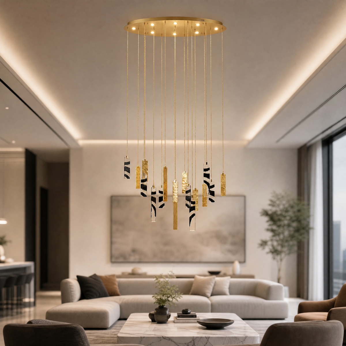 Yiosi Series Cascading Glass Chandelier 47"