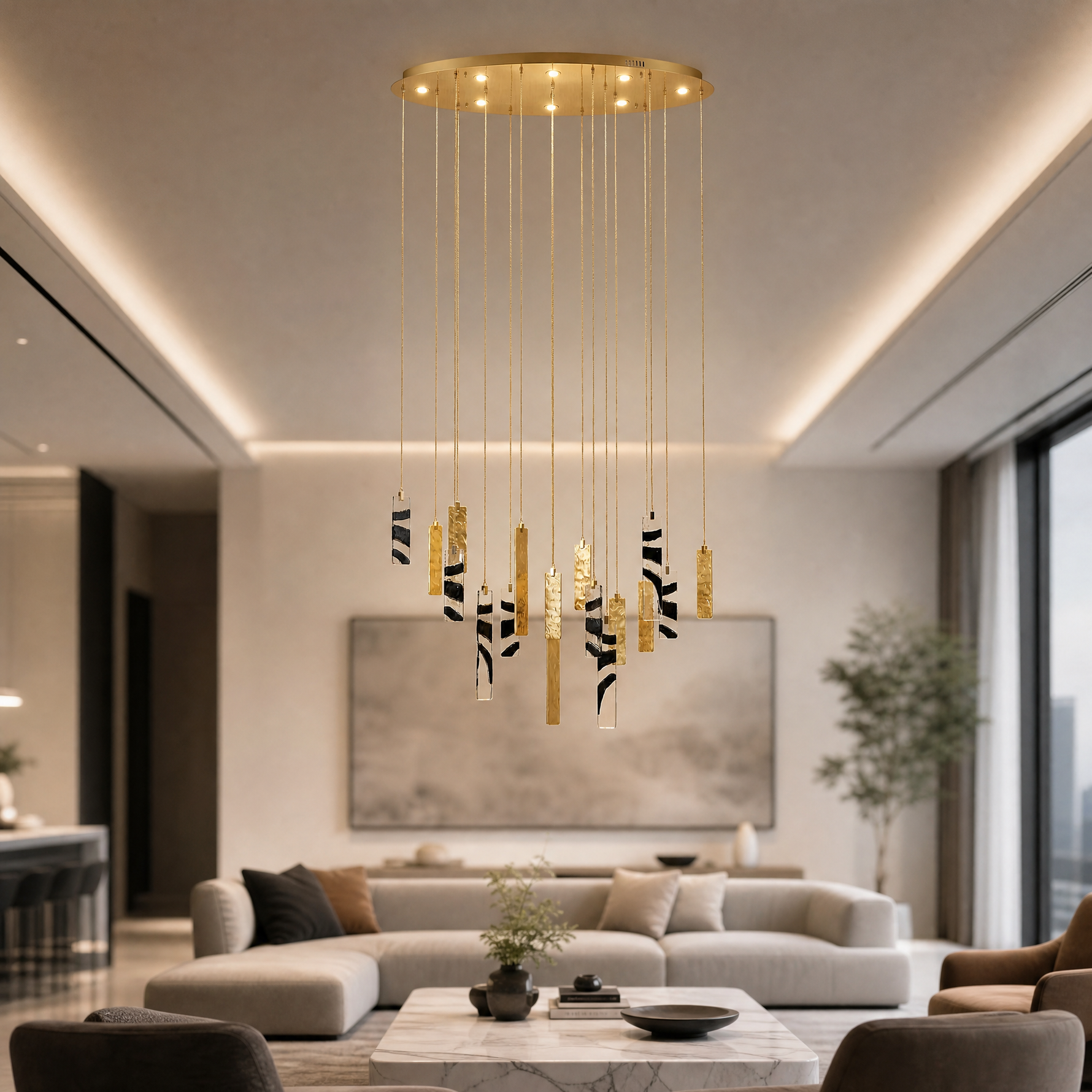 Yiosi Series Cascading Glass Chandelier 47"