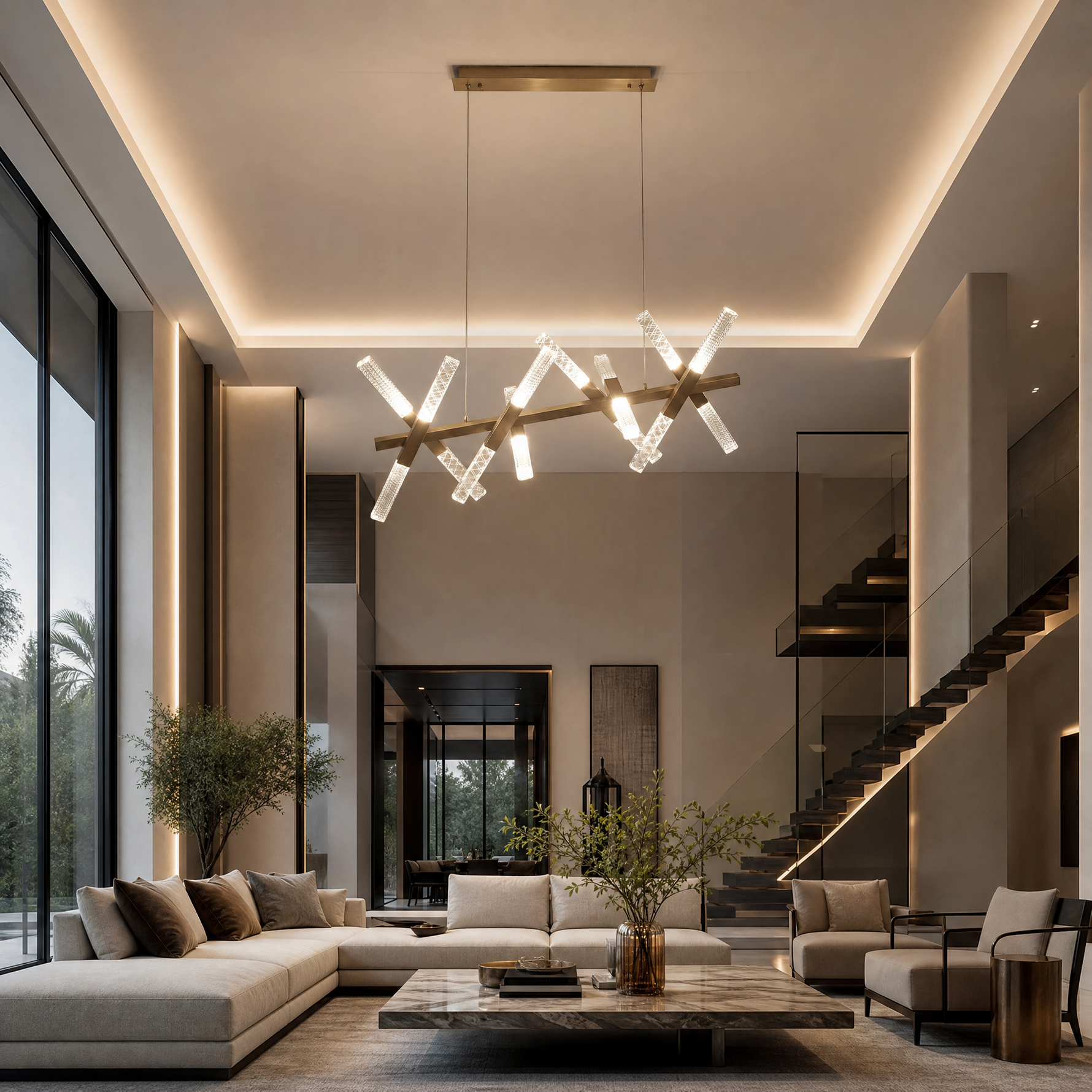 Yiosi Series Linear Glass Chandelier 39" Style A