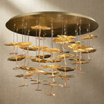Yiosi Grand Copper flush mount ceiling lamp Style A — modern lotus pad chandelier with brass canopy