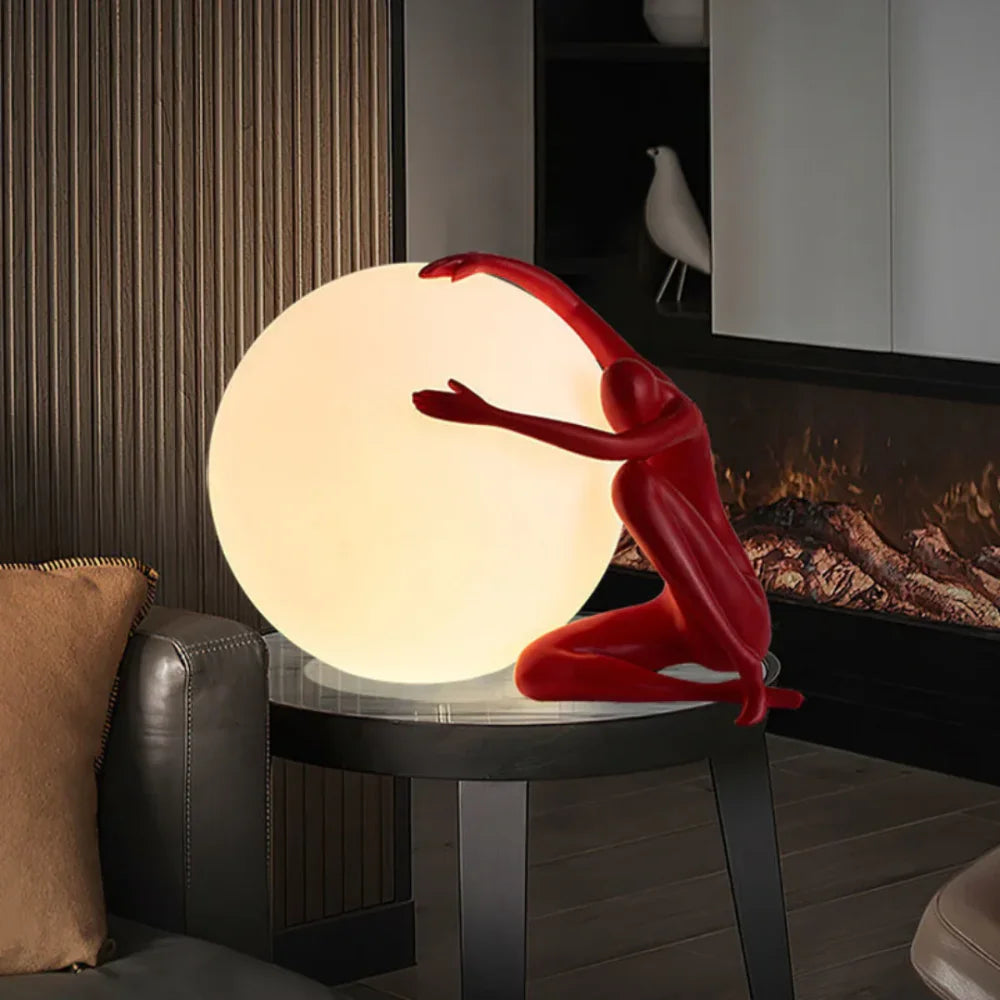 Abstract Character Round Table Lamp Dia 19.7″(50Cm) X H 13.8″(35Cm) / Red Us Plug Lamp