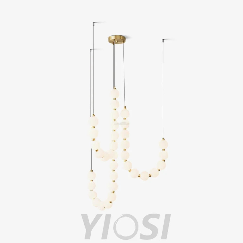 Acrylic Pearl Necklace Style Chandelier - Brass & White, Cluster-1-Yiosilamp