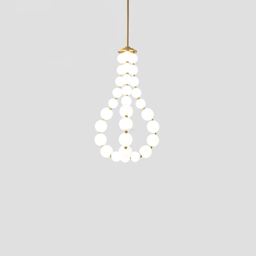 Acrylic Pearl Necklace Style Chandelier - Brass & White, Cluster-1-Yiosilamp