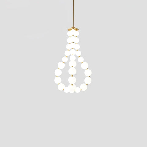 Acrylic Pearl Necklace Style Chandelier - Brass & White, Cluster-1-Yiosilamp