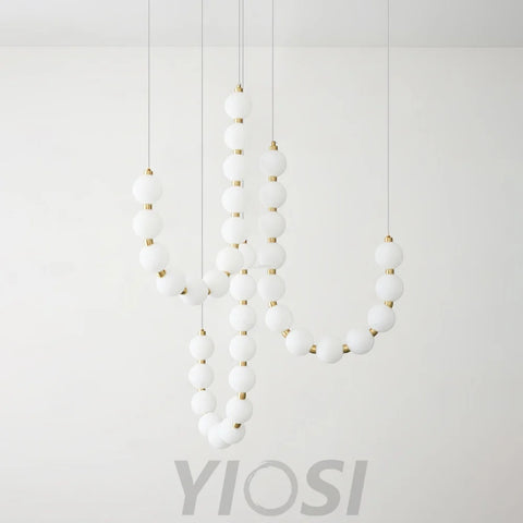 Acrylic Pearl Necklace Style Chandelier - Brass & White, Cluster-1-Yiosilamp