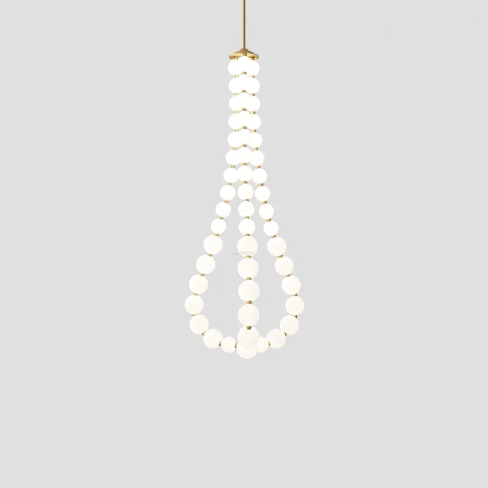 Acrylic Pearl Necklace Style Chandelier - Brass & White, Cluster-1-Yiosilamp