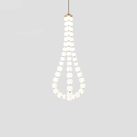 Acrylic Pearl Necklace Style Chandelier - Brass & White, Cluster-1-Yiosilamp