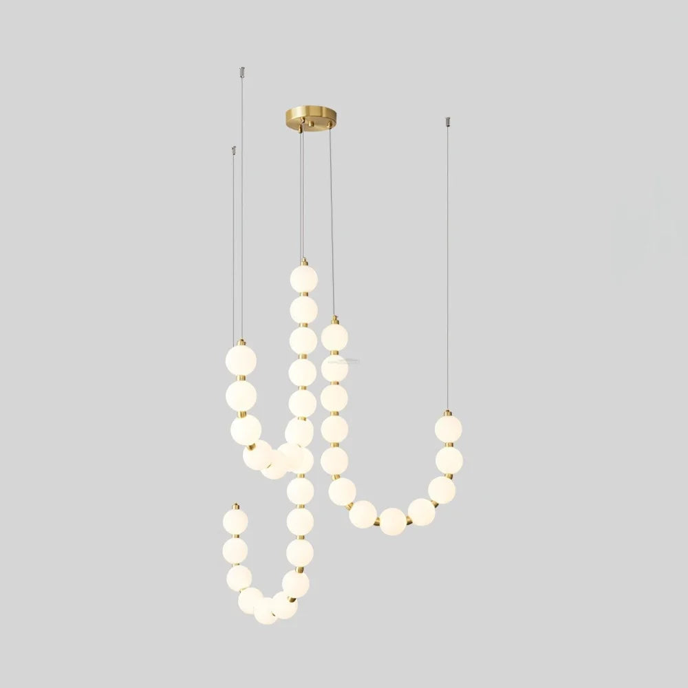 Acrylic Pearl Necklace Style Chandelier - Brass & White, Cluster-1-Yiosilamp