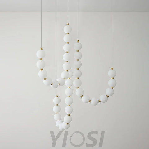 Acrylic Pearl Necklace Style Chandelier - Brass & White, Cluster-1-Yiosilamp