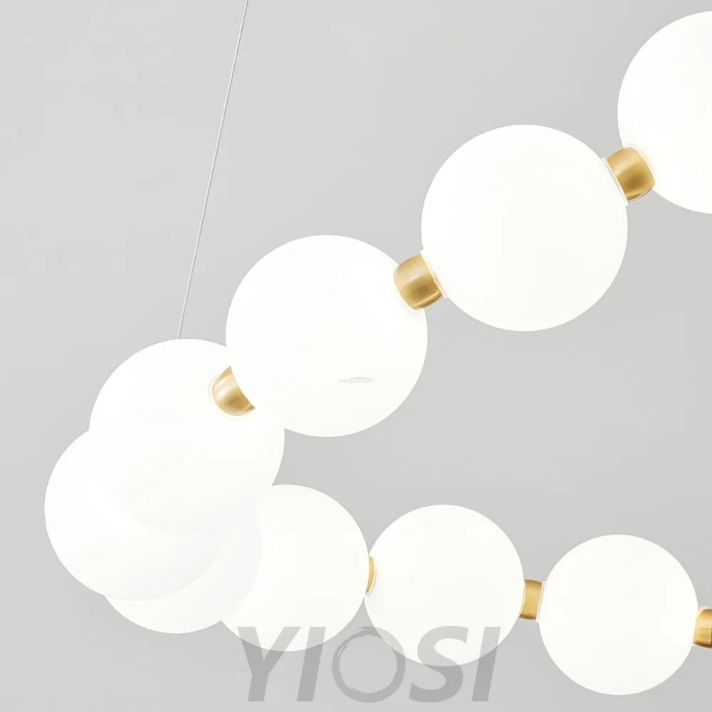 Acrylic Pearl Necklace Style Chandelier - Brass & White, Cluster-1-Yiosilamp