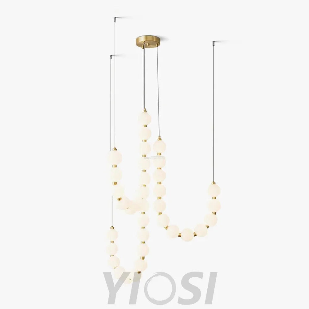 Acrylic Pearl Necklace Style Chandelier - Brass & White, Cluster-1-Yiosilamp