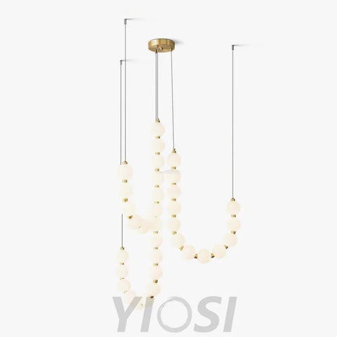 Acrylic Pearl Necklace Style Chandelier - Brass & White, Cluster-1-Yiosilamp