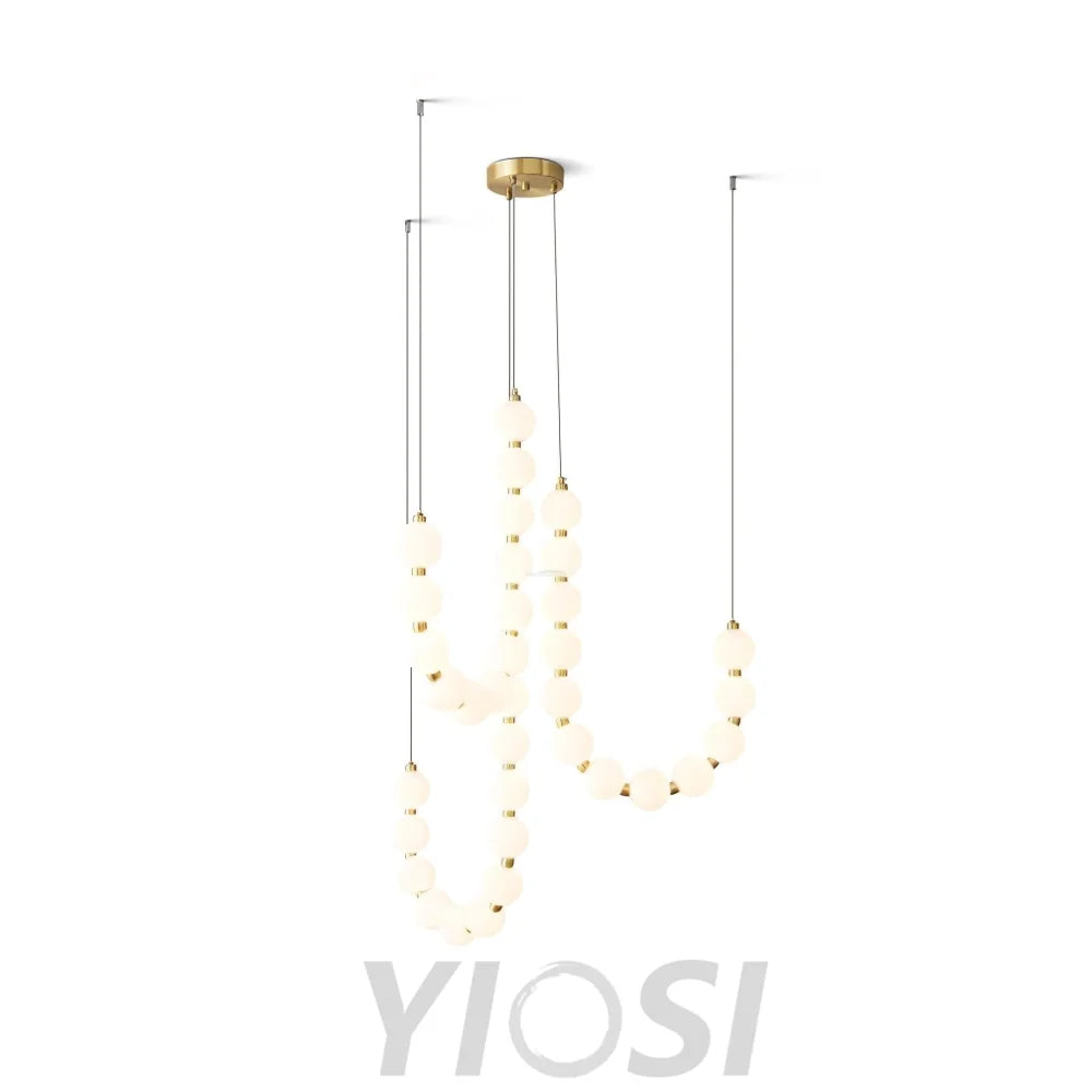 Acrylic Pearl Necklace Style Chandelier - Brass & White, Cluster-1-Yiosilamp