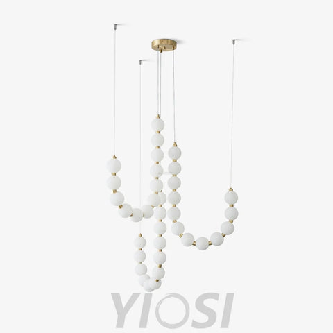 Acrylic Pearl Necklace Style Chandelier - Brass & White, Cluster-1-Yiosilamp