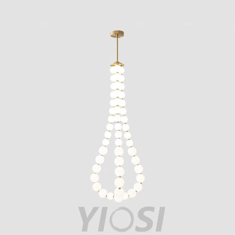 Acrylic Pearl Necklace Style Chandelier - Brass & White, Cluster-1-Yiosilamp