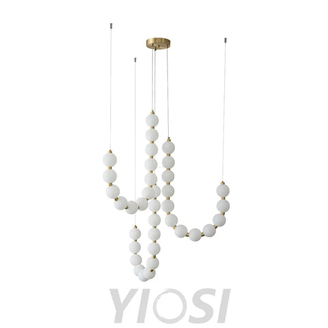 Acrylic Pearl Necklace Style Chandelier - Brass & White, Cluster-1-Yiosilamp