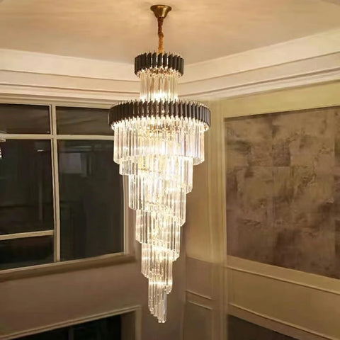 Agamemnon Multiple Tier Crystal Chandelier D17.7’’*H59.1’’/12 Lights/16 Kg / Black Warm Light