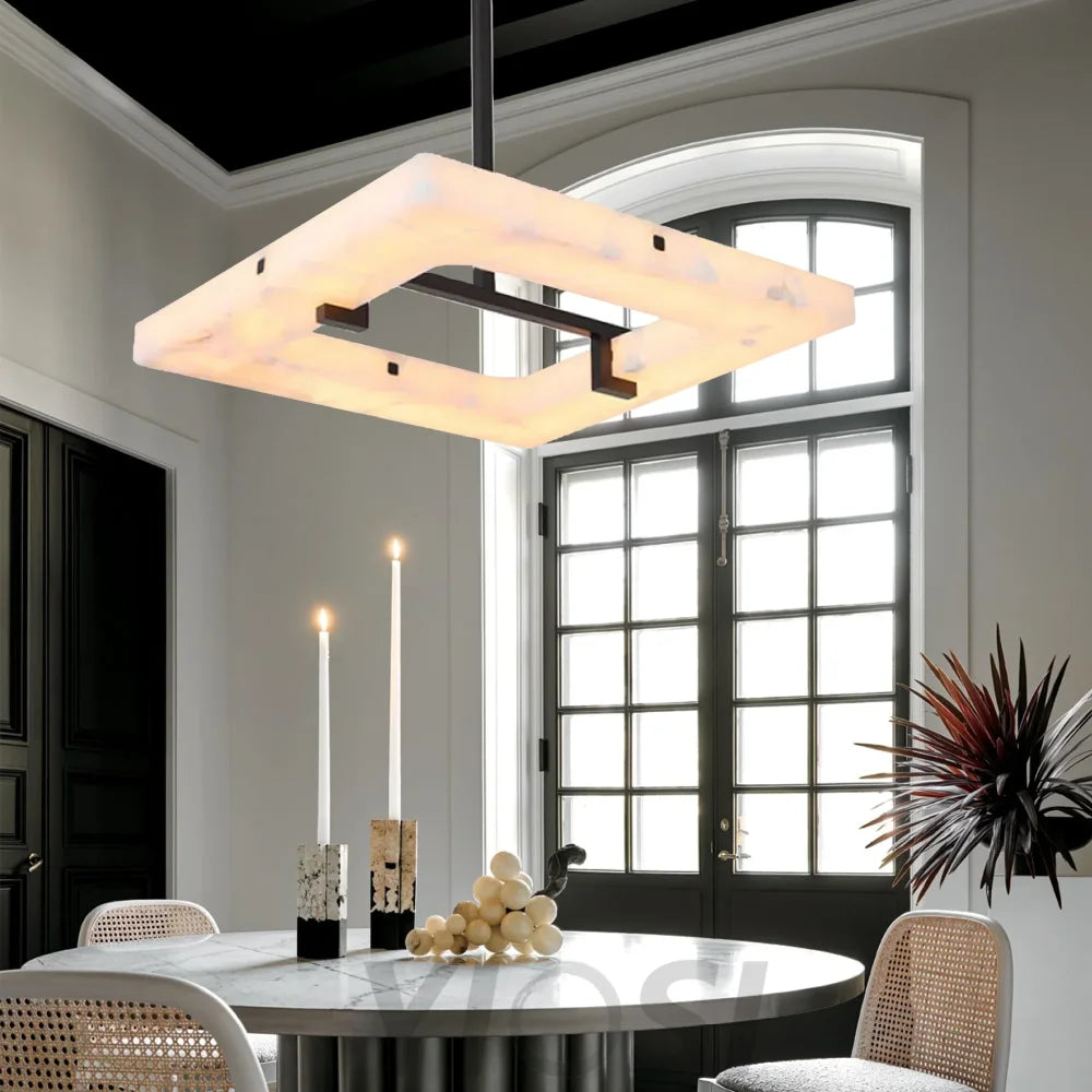 Aidan Modern Square Alabaster Chandelier Chandeliers For Dining Room Stairways Foyer Bedrooms