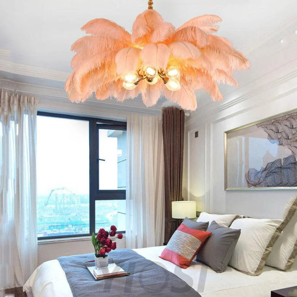 Aisha Feather Chandelier Brass Palm Tree Lamp