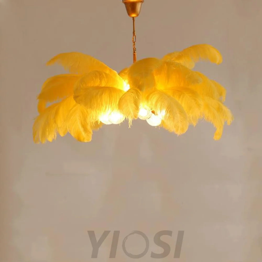 Aisha Feather Chandelier Brass Palm Tree Lamp