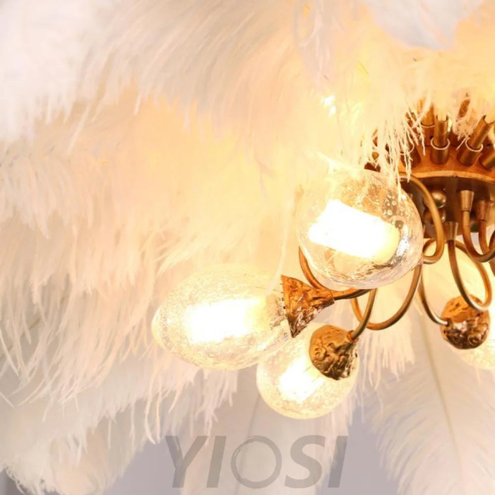 Aisha Feather Chandelier Brass Palm Tree Lamp