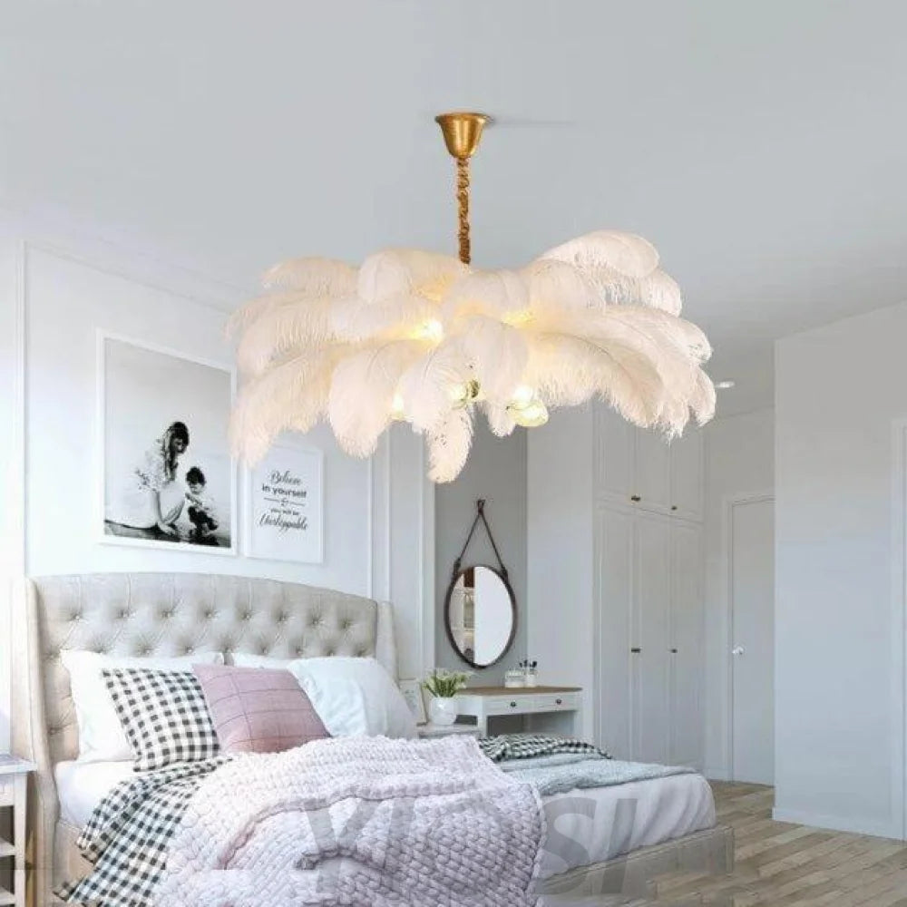 chandelier over bed